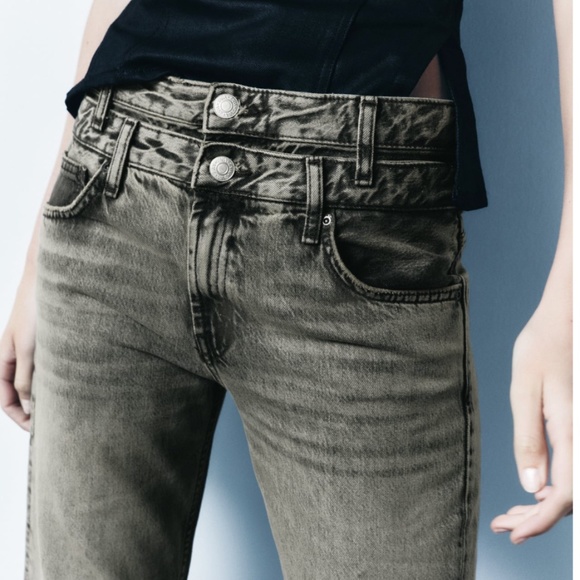 Zara brown double waist straight leg mid rise TRF jeans made in Europe NWT - Picture 1 of 15